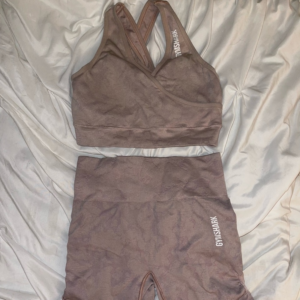Gymshark Pink Camo Sports Bra and Shorts Set